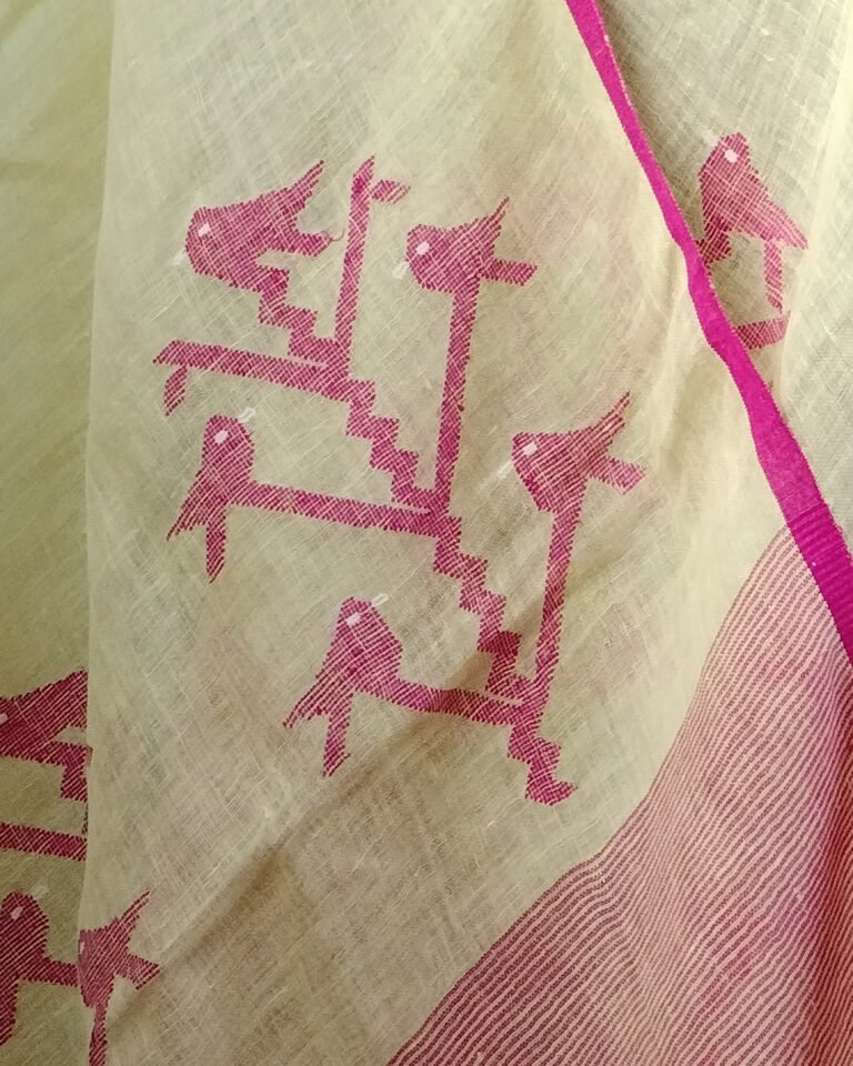 Pink - Handloom Cotton Bengal Jamdani Dupatta 01