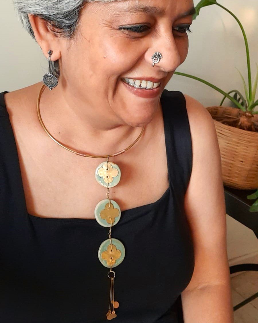 Ceramic Copper and Brass Combination Necklace