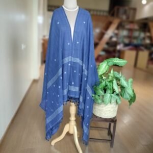 Handwoven Cotton Dupatta with Jamdani Work - Blue