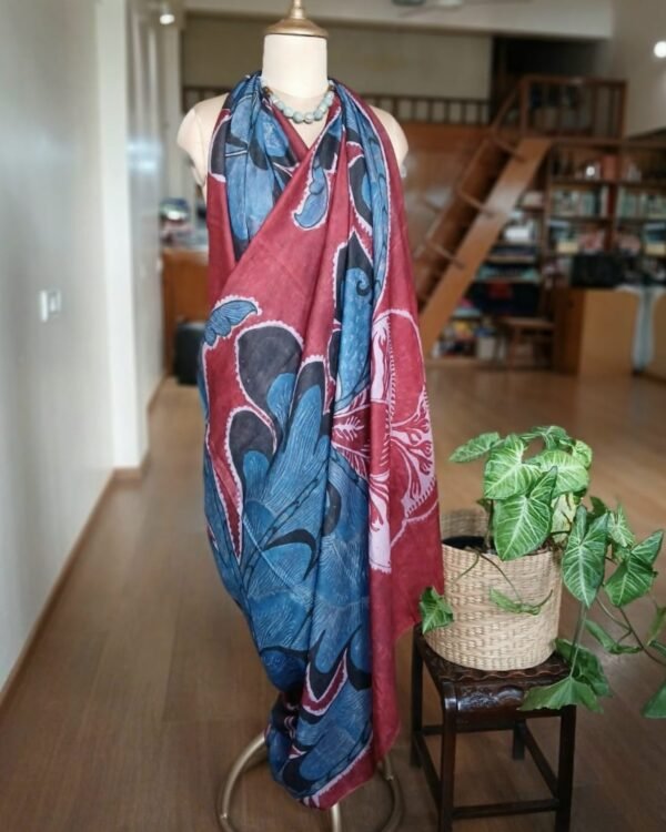 Handpainted Designer Silk Sarong in Natural Dyes - (SARO0003)