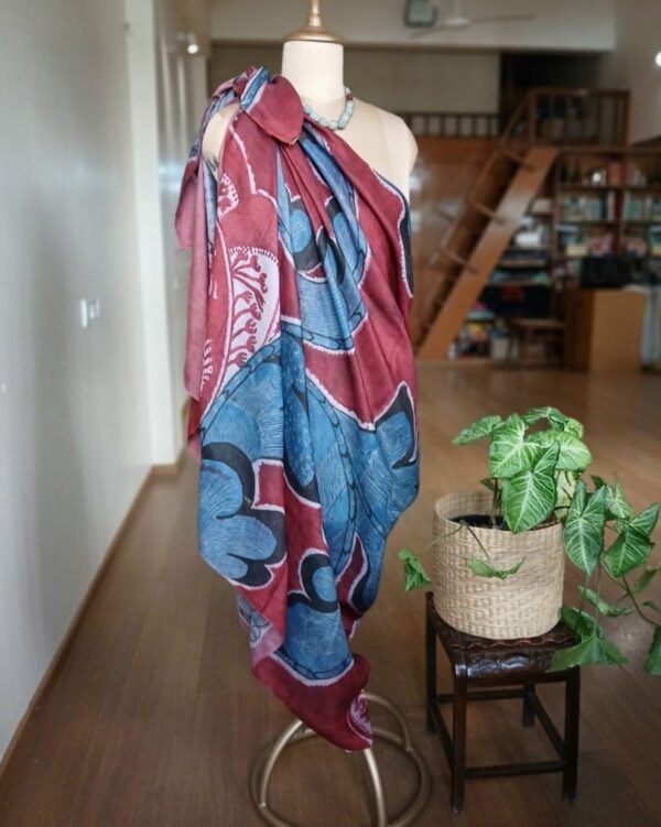 Handpainted Designer Silk Sarong in Natural Dyes - (SARO0003) - Image 4