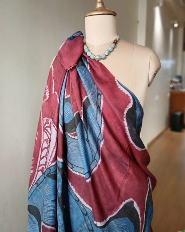 Handpainted Designer Silk Sarong in Natural Dyes - (SARO0003) - Image 5