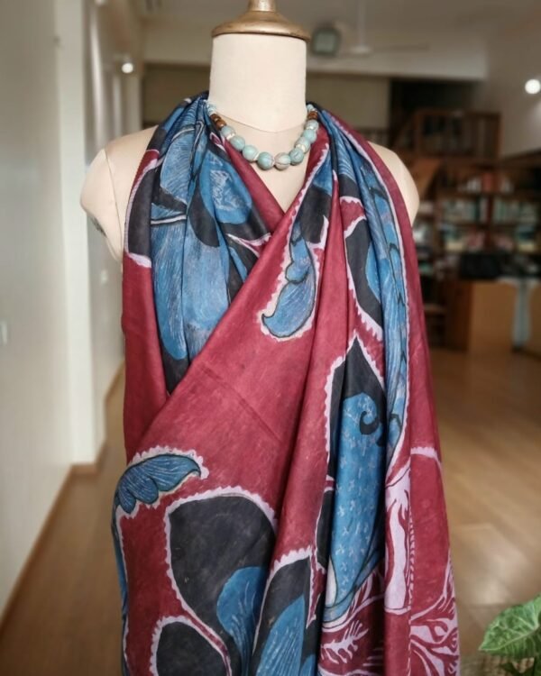 Handpainted Designer Silk Sarong in Natural Dyes - (SARO0003) - Image 3