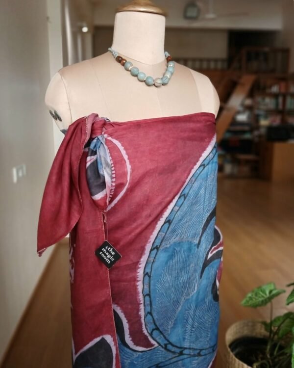 Handpainted Designer Silk Sarong in Natural Dyes - (SARO0003) - Image 7