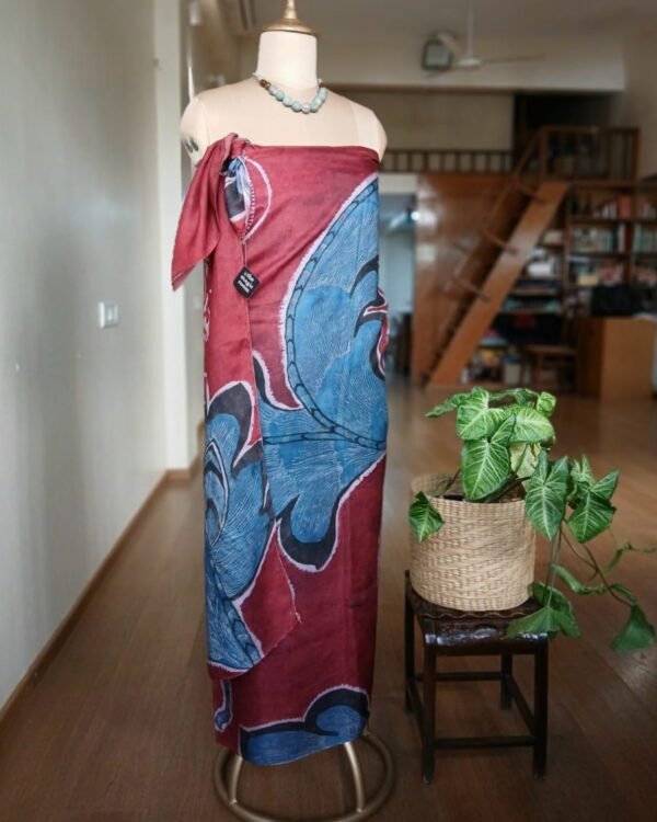 Handpainted Designer Silk Sarong in Natural Dyes - (SARO0003) - Image 6
