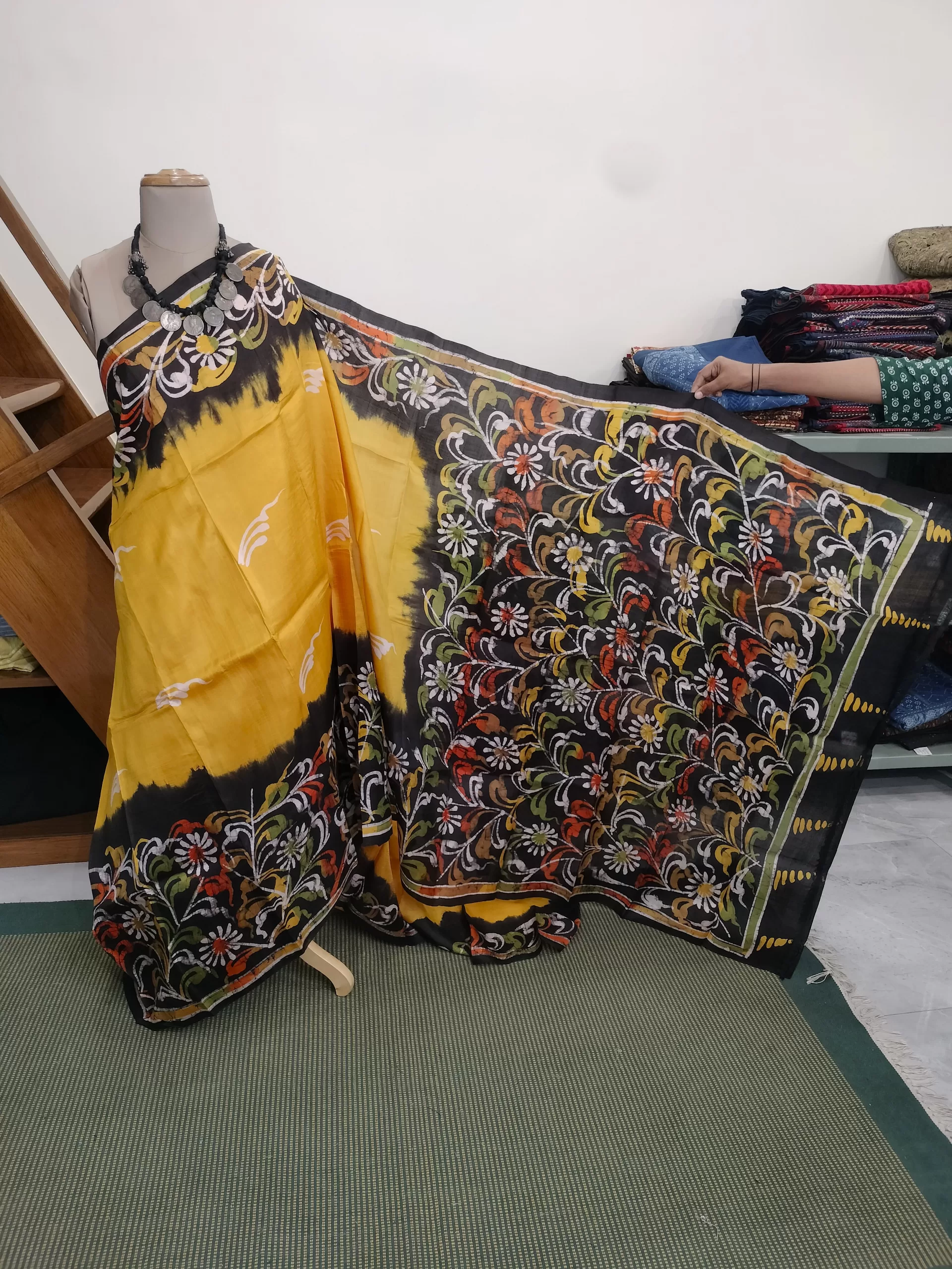 Buy SMA creation women's Bhagalpuri katan silk batik print saree with  including blouse peice SMA531 at Amazon.in