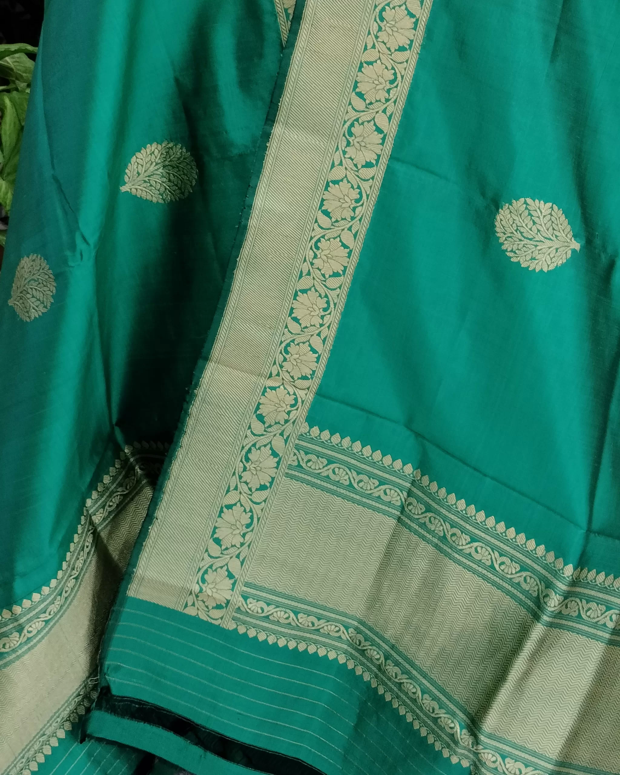Banarasi Pure Katan Silk Dupatta – Blue Green - Image 3