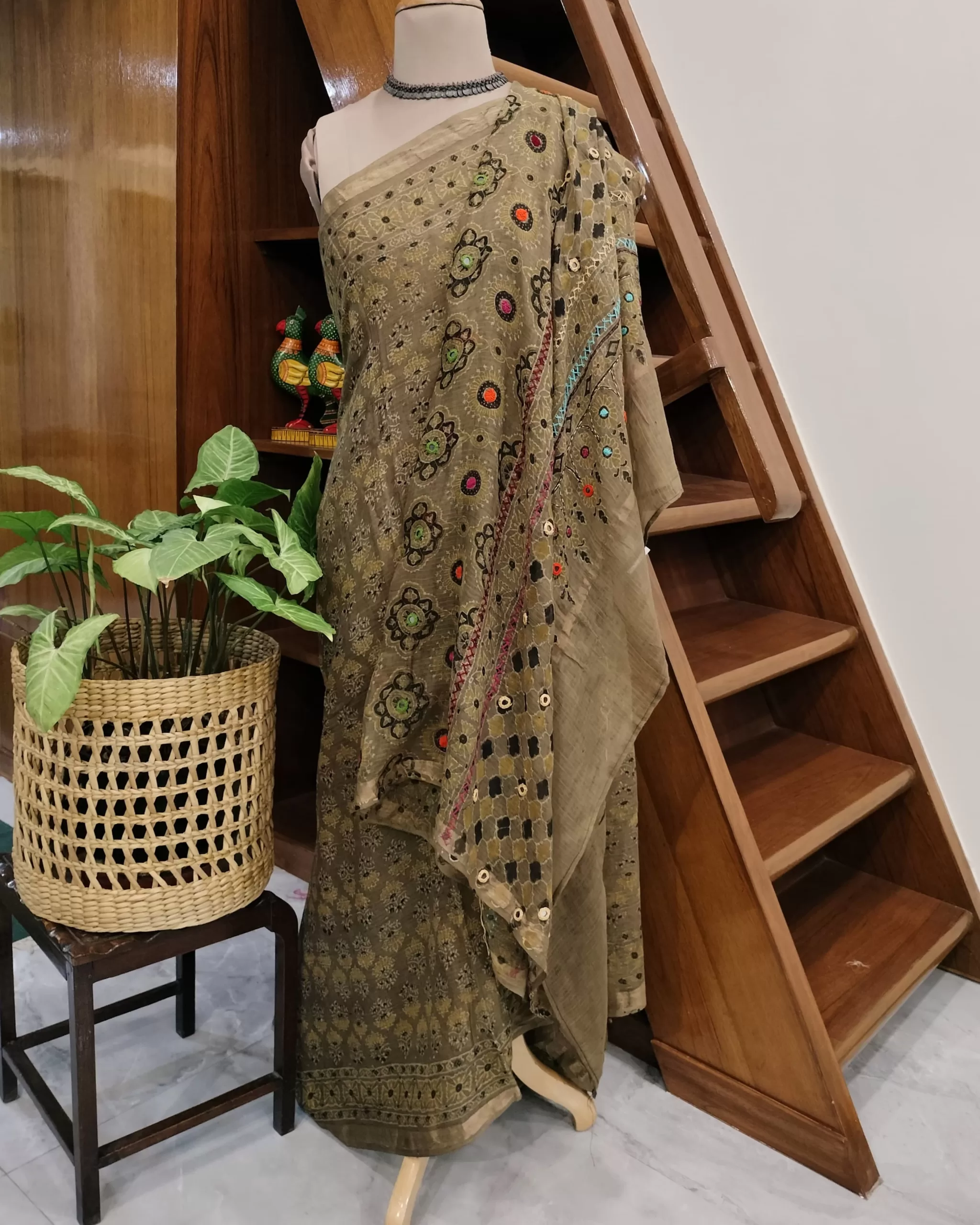 Yellow Pink Pure Embroidery Kota Cotton Saree – Paarijaatham.com