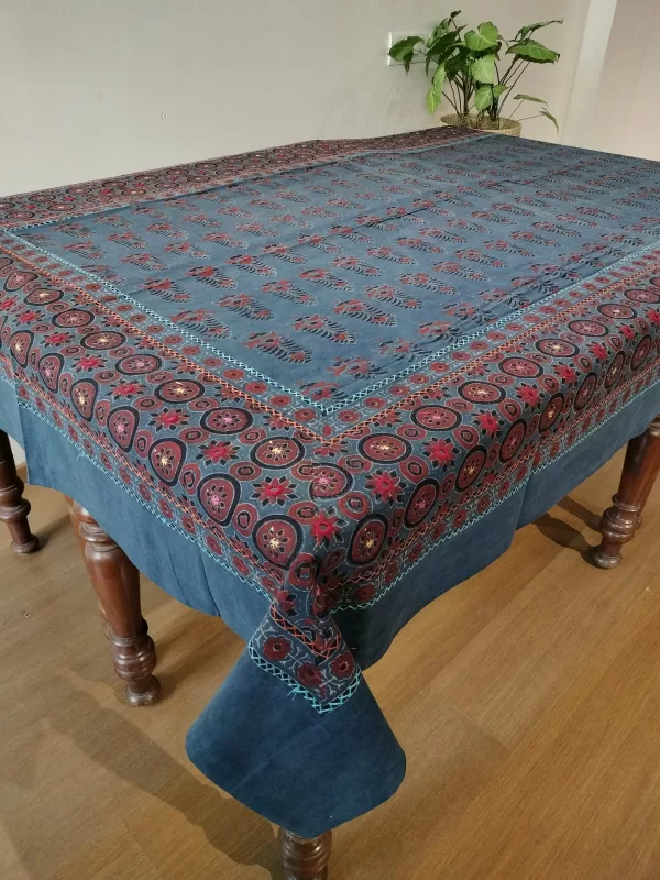 Ajrakh Embroidered Table cloth in Natural Dyes (60x90)