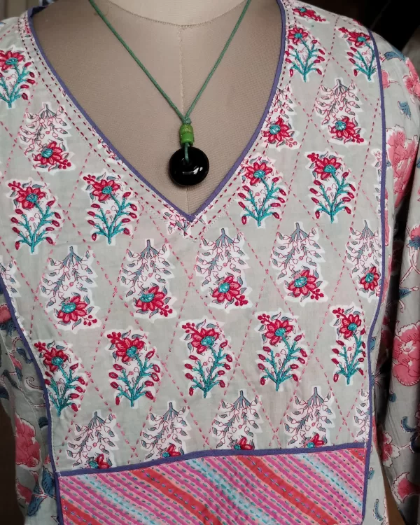 Blockprint dress with Embroidery on yoke – Size L - Image 3