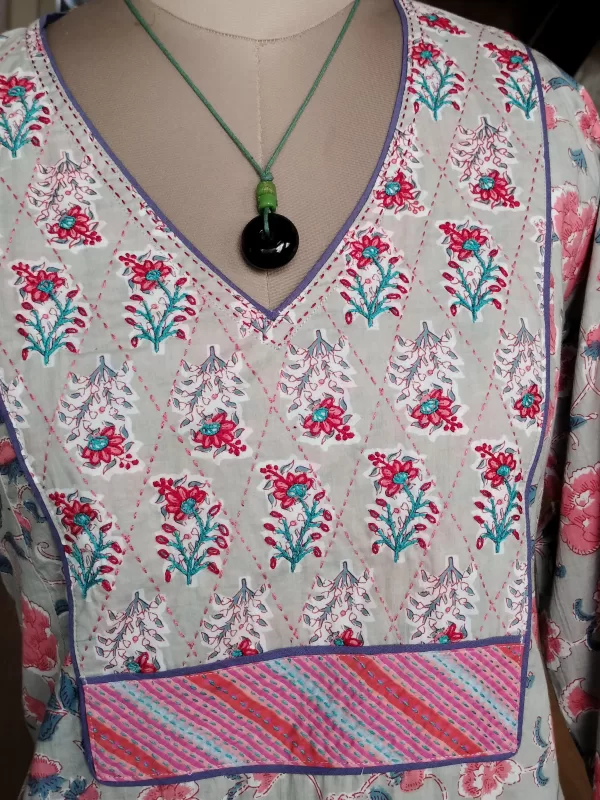 Blockprint dress with Embroidery on yoke – Size M - Image 3