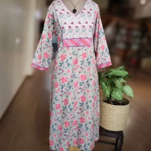 Blockprint dress with Embroidery on yoke – Size L