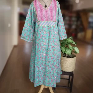 Blockprint dress with Embroidery on yoke – Size XL