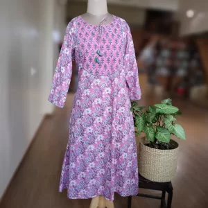Blockprint dress with Embroidery on yoke – Size M