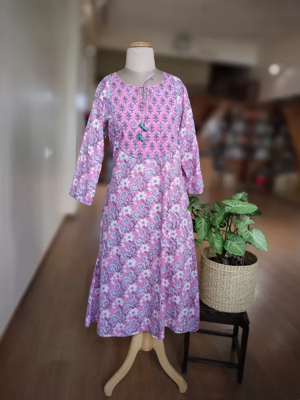 Blockprint dress with Embroidery on yoke – Size M