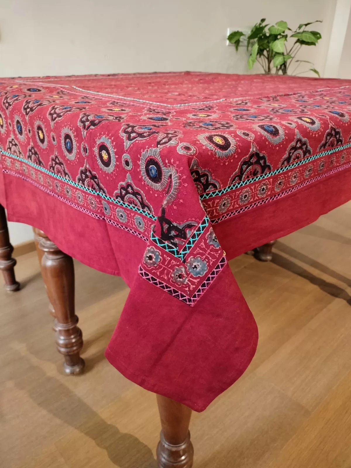 Ajrakh Embroidered Table cloth in Natural Dyes (60x90) - Image 2