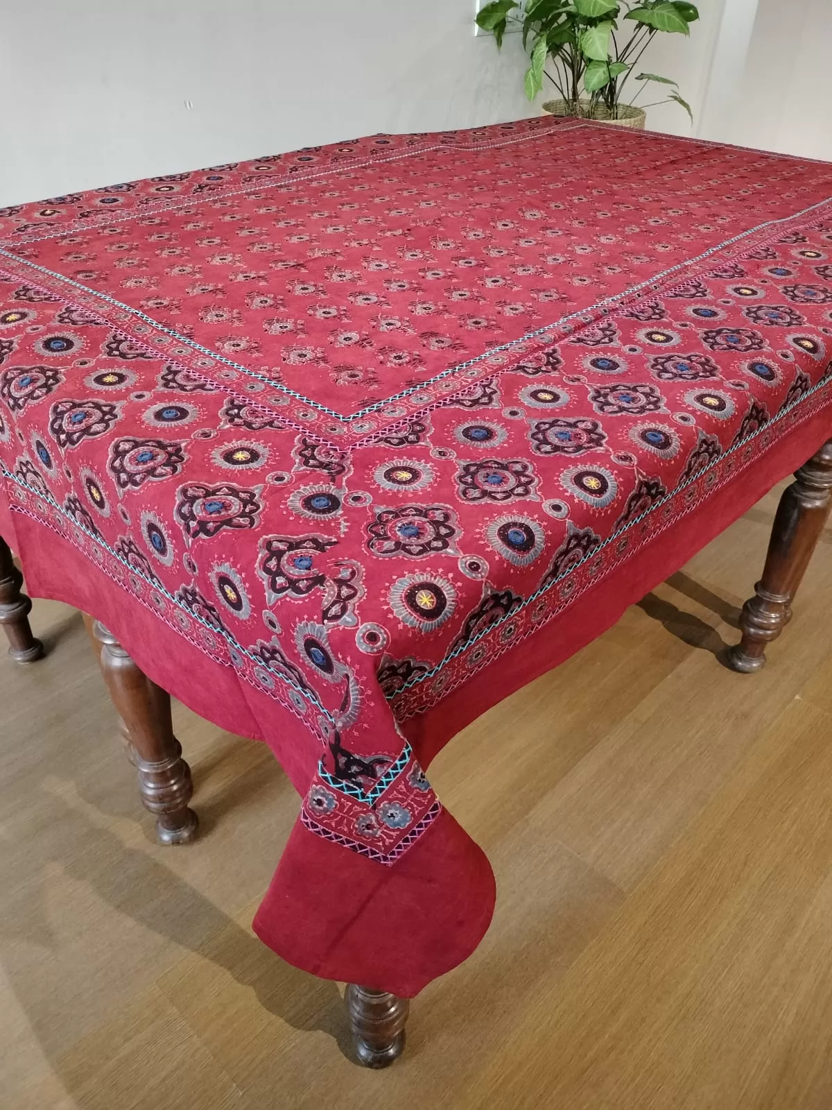 Ajrakh Embroidered Table cloth in Natural Dyes (60x90)