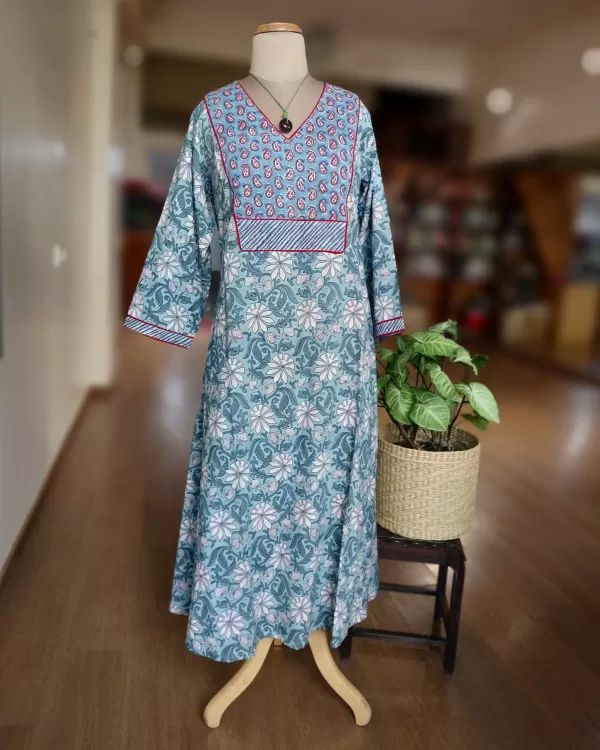 Blockprint dress with Embroidery on yoke – Size XL