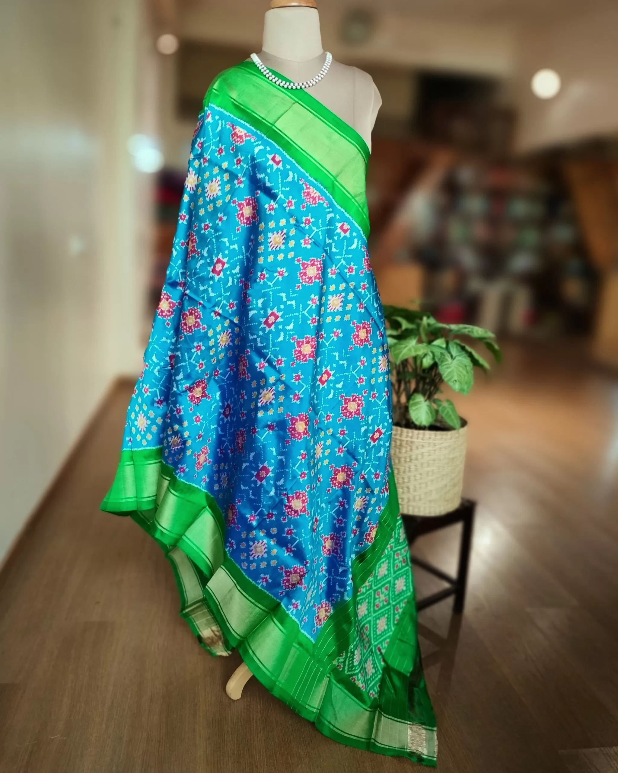 Vibrant Silk Dupatta in Ikat from Pochampally - Image 3