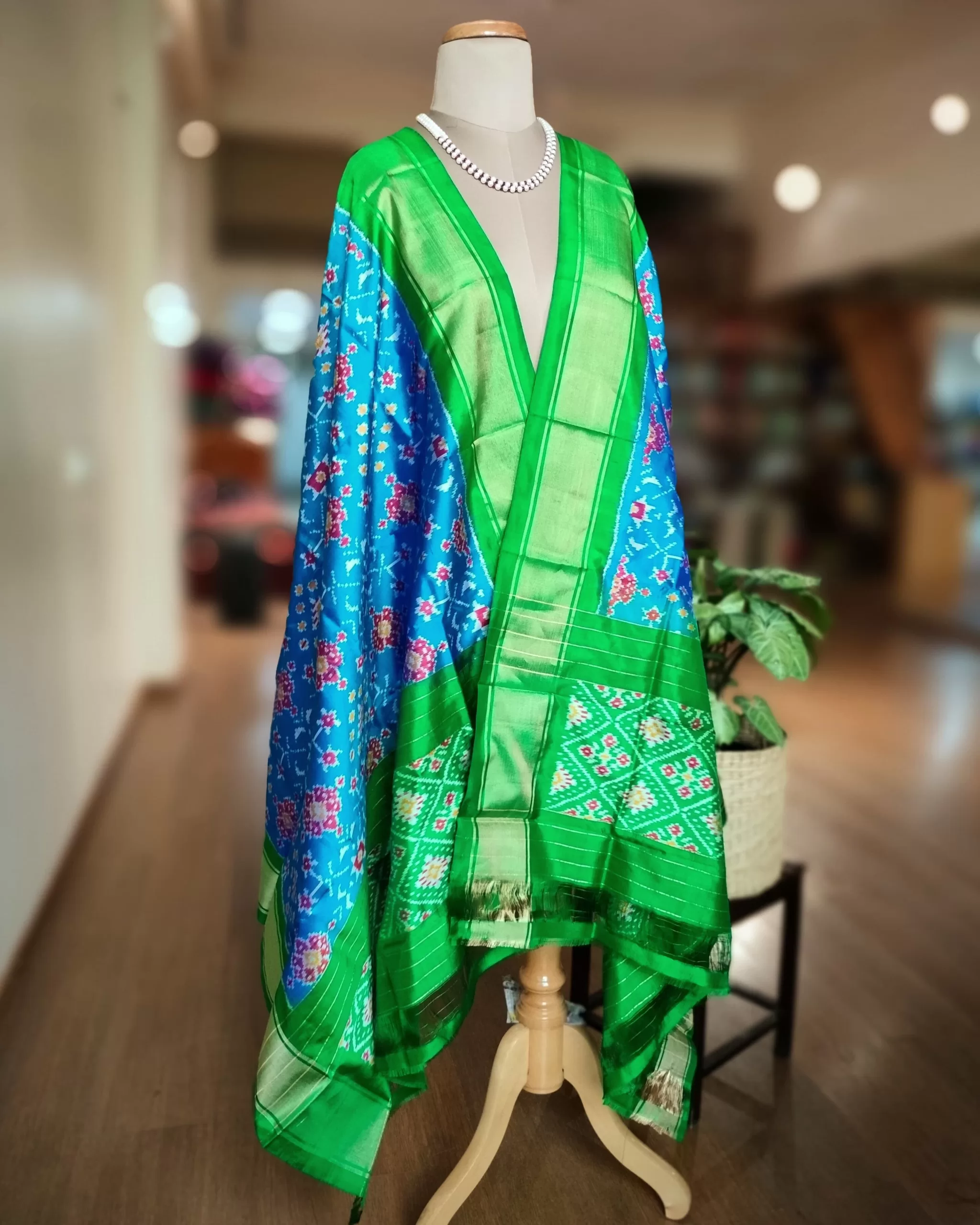 Vibrant Silk Dupatta in Ikat from Pochampally