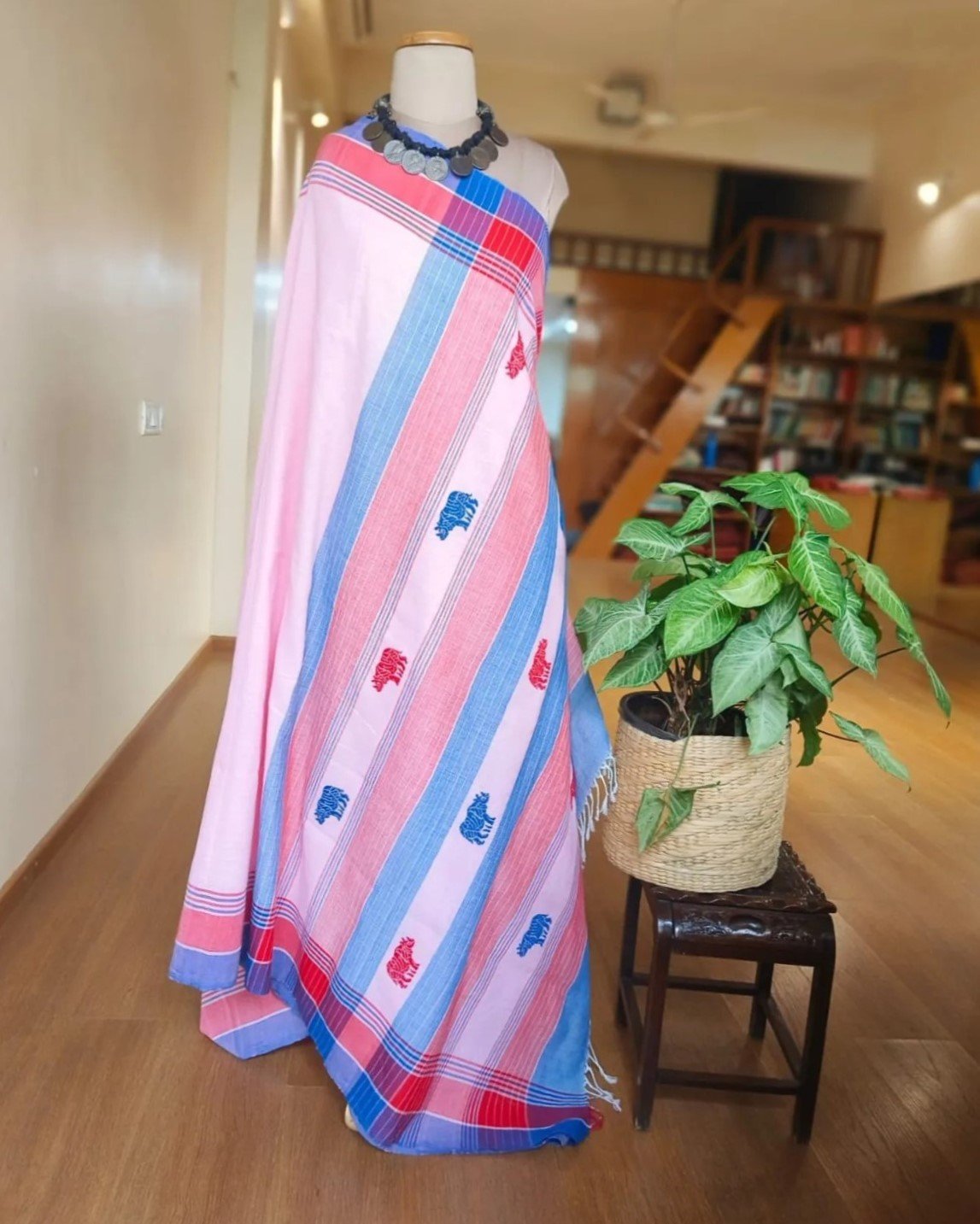 Kamrup Saree from Assam - Pink and Blue