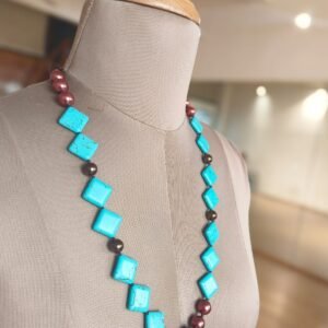 Turquoise Beads and Water Pearls Combination Necklace