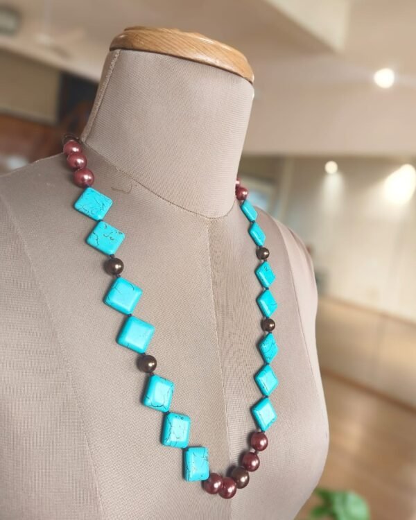 Turquoise Beads and Water Pearls Combination Necklace