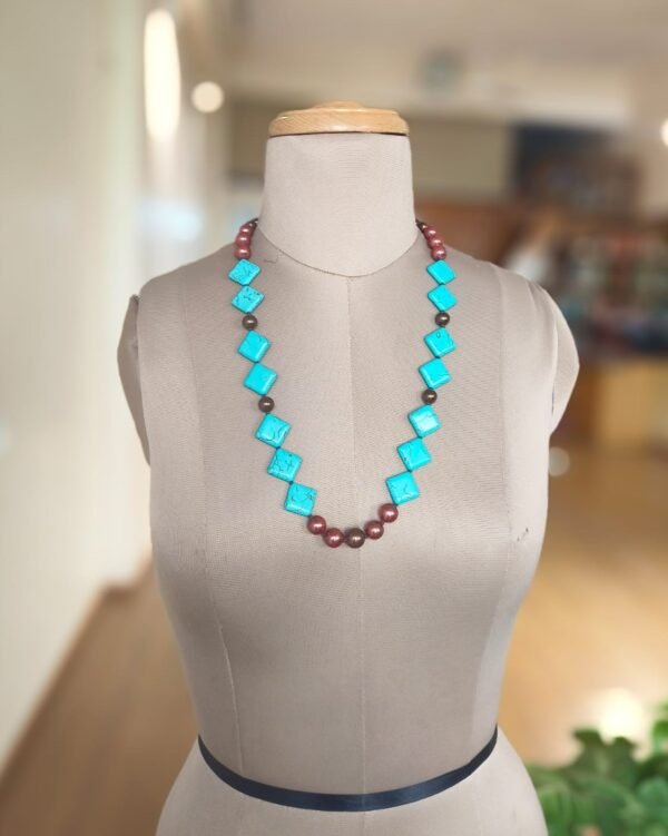 Turquoise Beads and Water Pearls Combination Necklace - Image 2