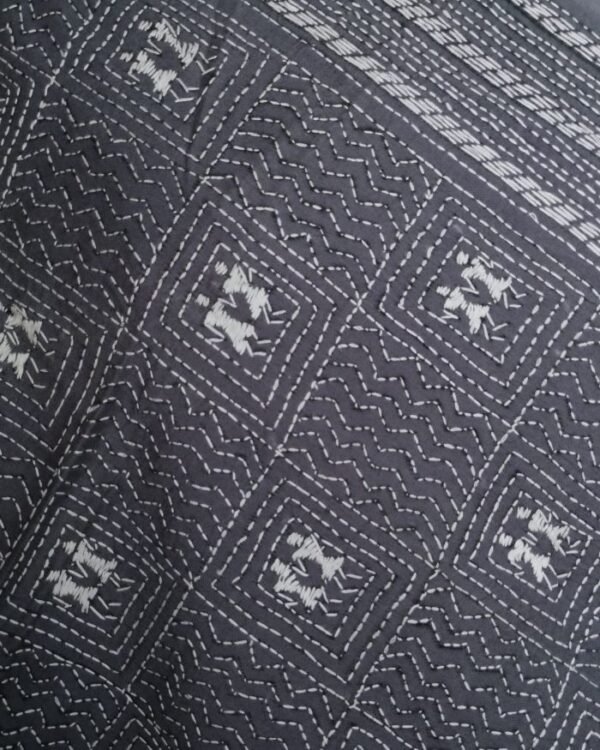 Pure Cotton Kantha Dupatta - Grey - Image 5