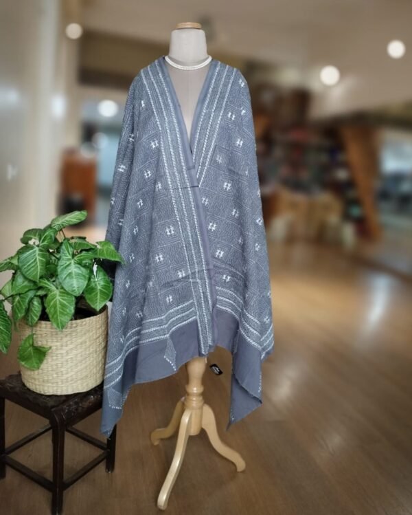 Pure Cotton Kantha Dupatta - Grey - Image 2