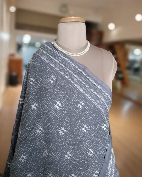 Pure Cotton Kantha Dupatta - Grey - Image 6
