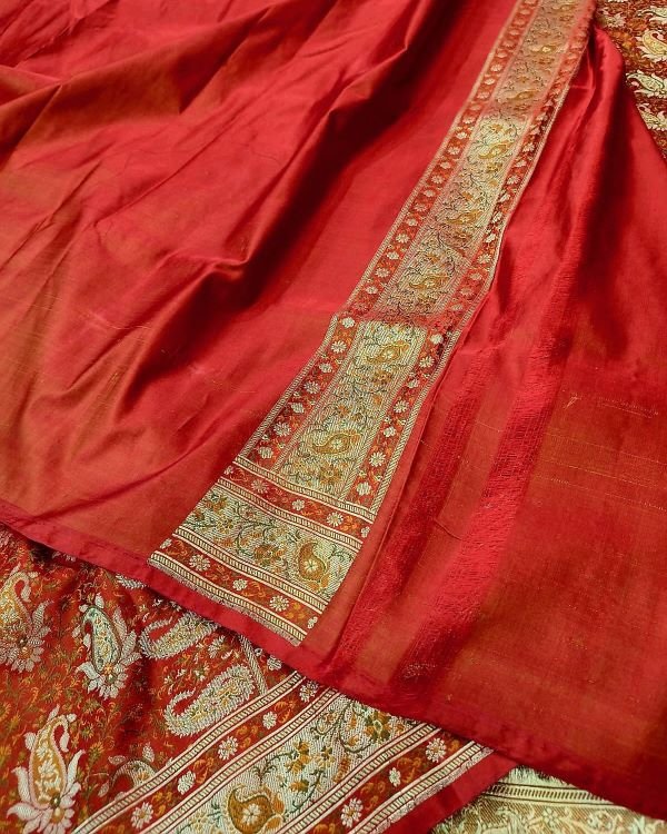 Banarasi Dohri Jamavar Zari Tanchoi - Orange/Red - Image 4