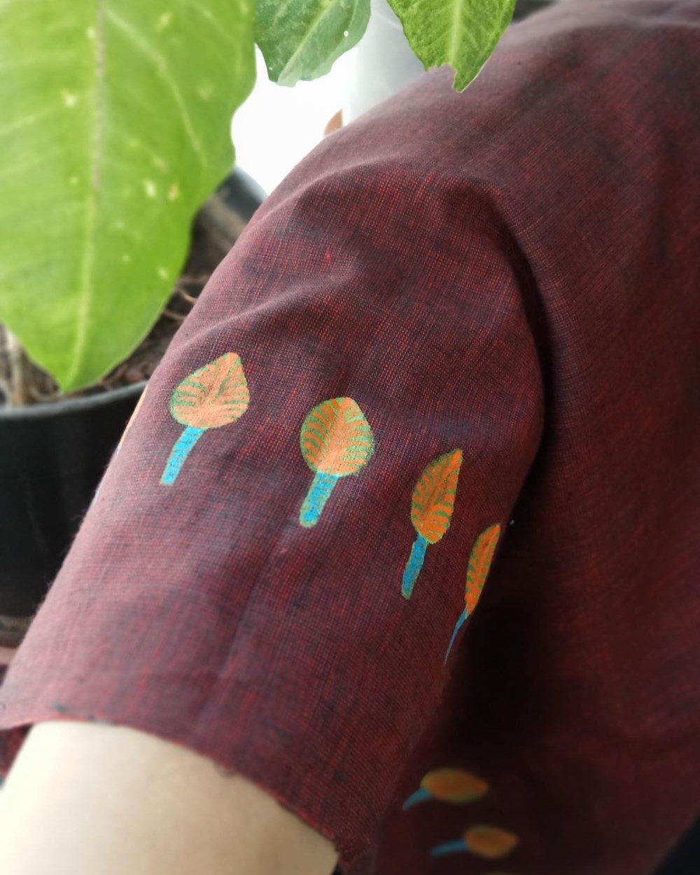 Handpainted Cotton Blousepiece with Gond Art - Parrot - Image 2