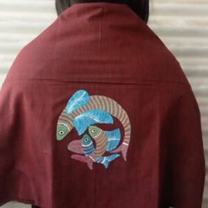 Handpainted Cotton Blousepiece with Gond Art - Fish