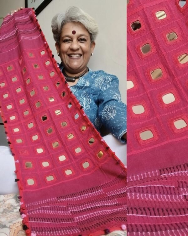 Maroon Mirrorwork Table Runner