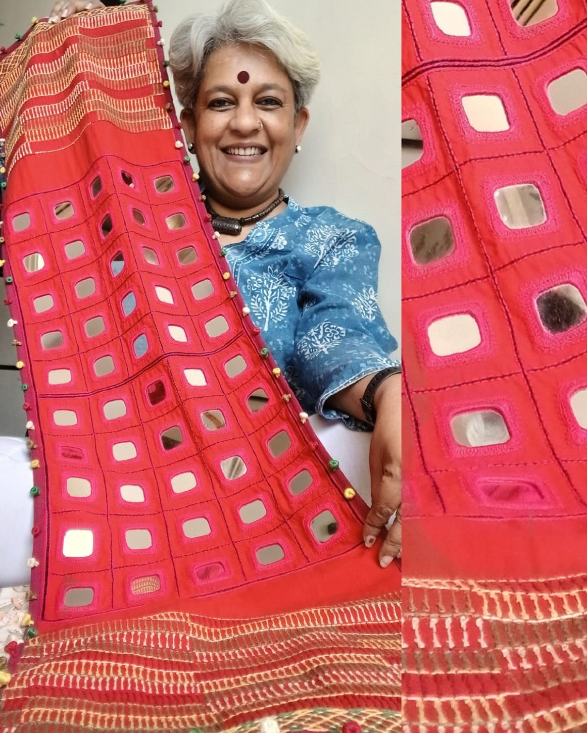 Red Mirrorwork Table Runner