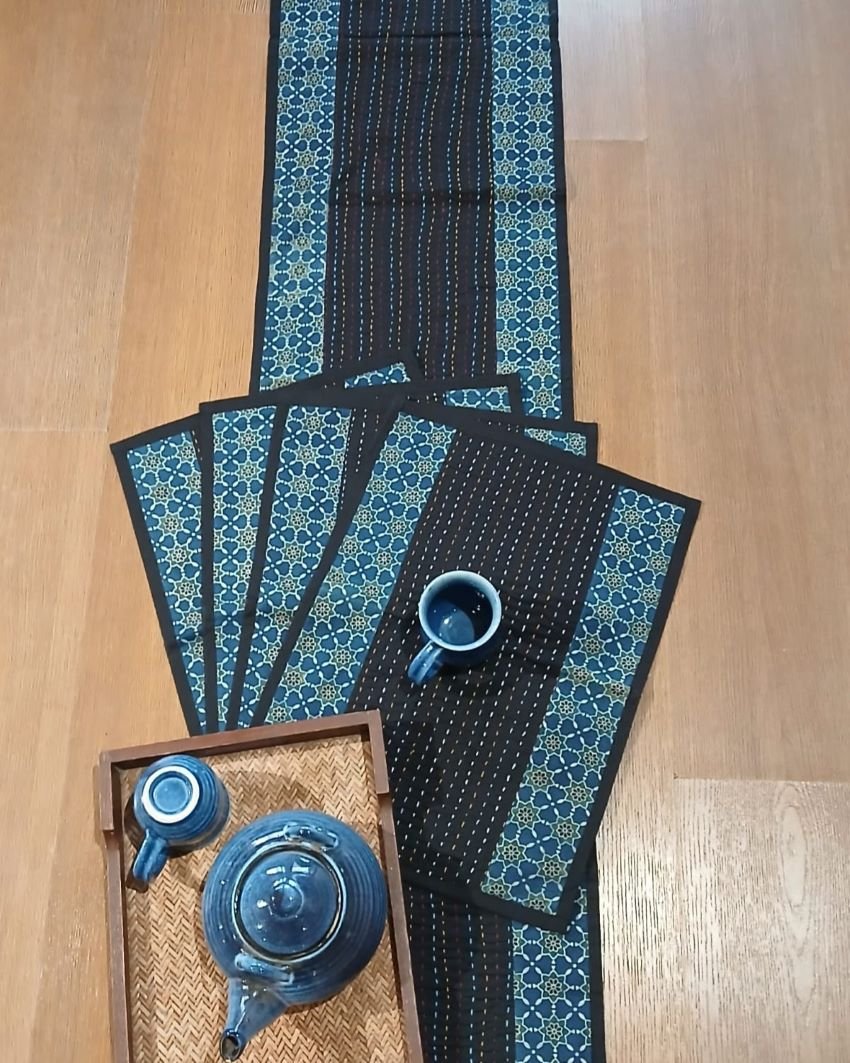 Ajrakh Table Runner and 4 Mats - (TMTR0005)