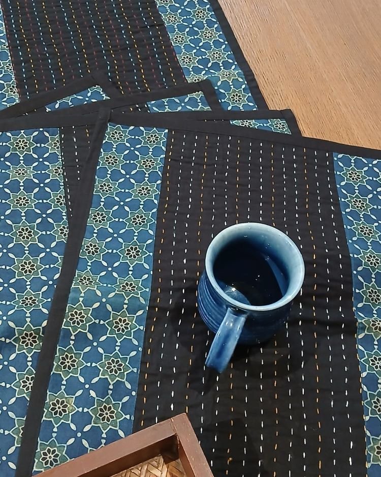 Ajrakh Table Runner and 4 Mats - (TMTR0005) - Image 3