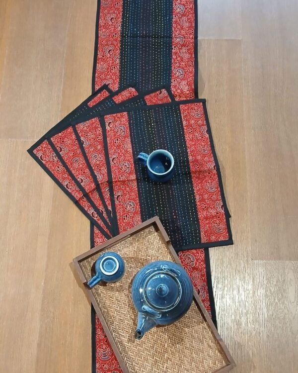 Ajrakh Table Runner and 4 Mats - (TMTR0006)