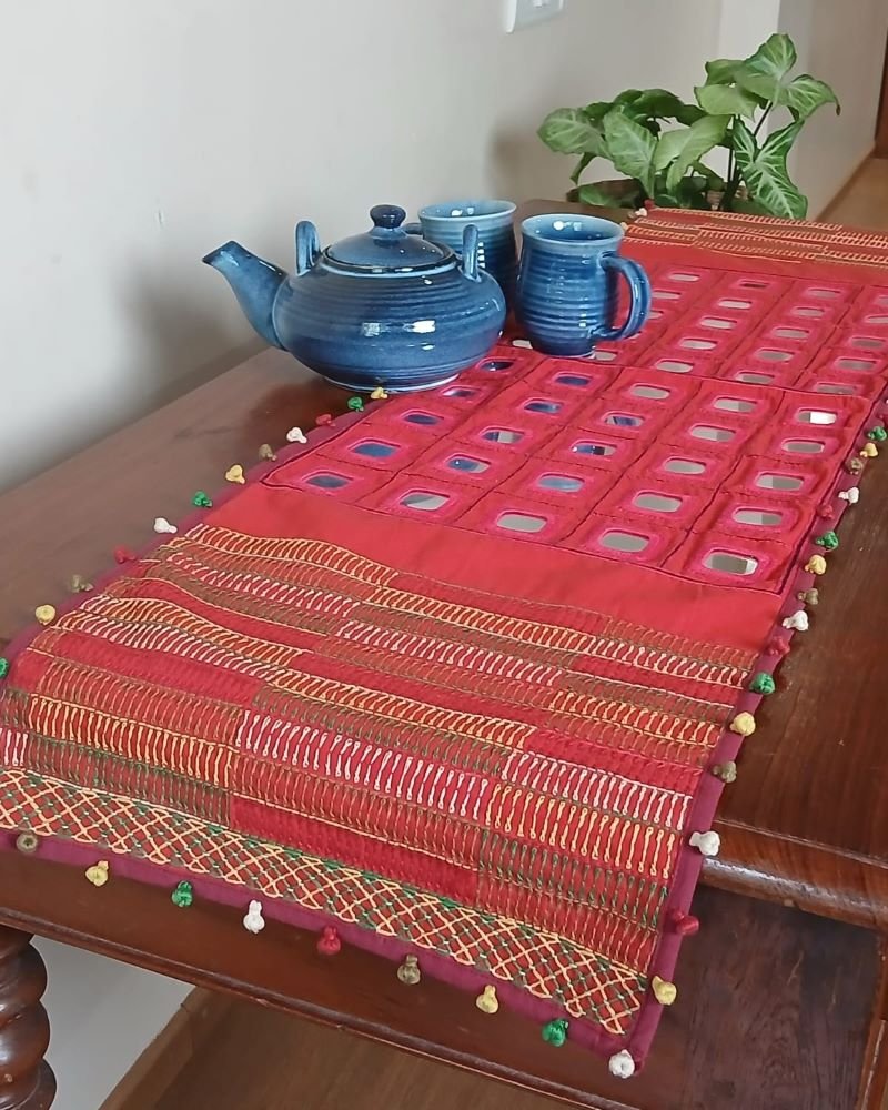 Festive Table Runner with mirrorwork - Red - Image 2