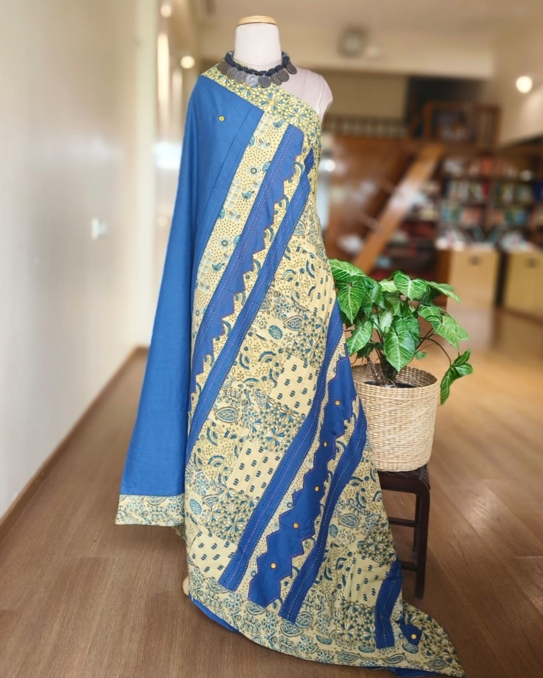 Ajrakh Applique Saree in Mul Cotton - The Magic Room