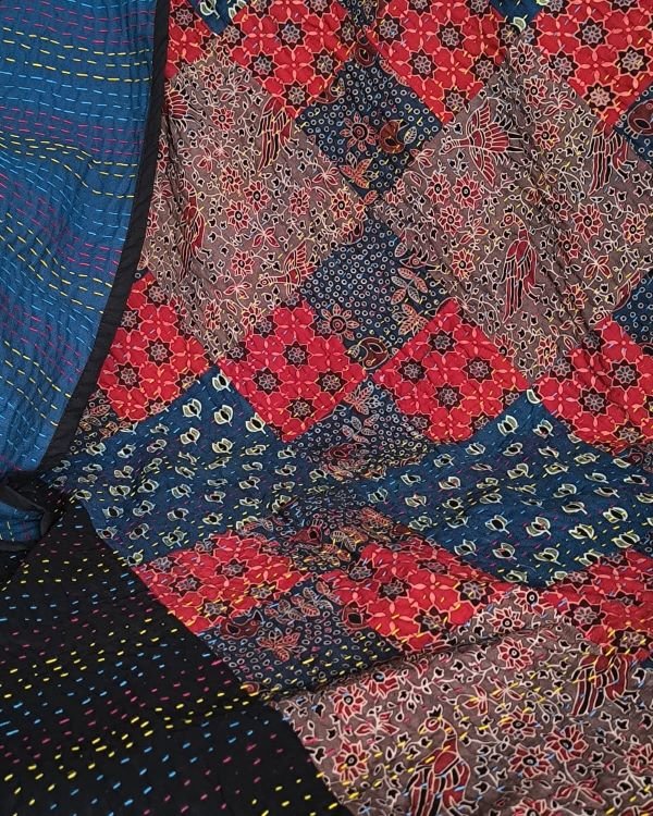 Patchwork Two-Layer Ajrakh Quilt (Godhri) - Multi Colour - Image 2