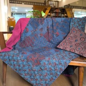 Patchwork Two-Layer Ajrakh Quilt (Godhri) - Blue
