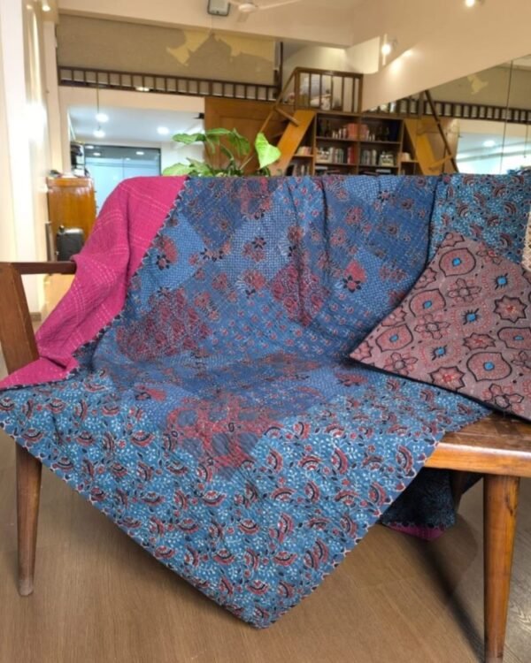 Patchwork Two-Layer Ajrakh Quilt (Godhri) - Blue