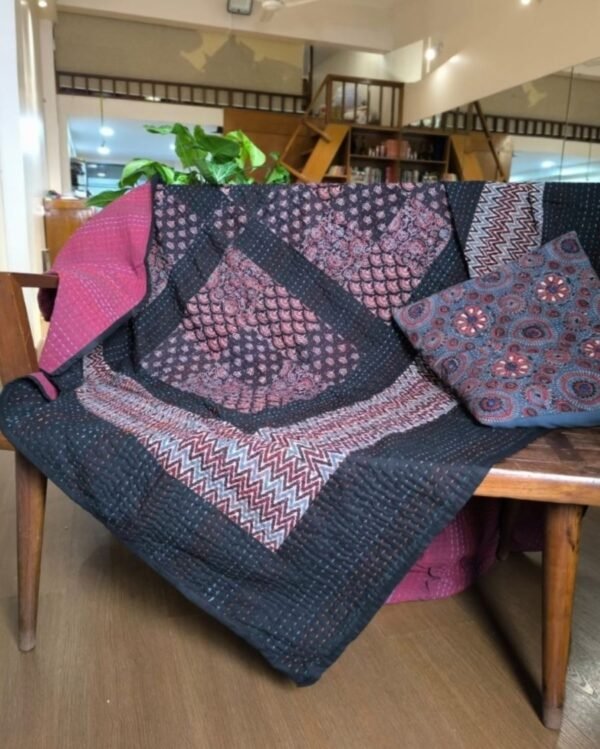 Patchwork Two-Layer Ajrakh Quilt (Godhri) Single - Black (GODH0017)