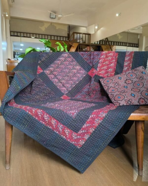 Patchwork Two-Layer Ajrakh Quilt (Godhri) Single - Black (GODH0019)