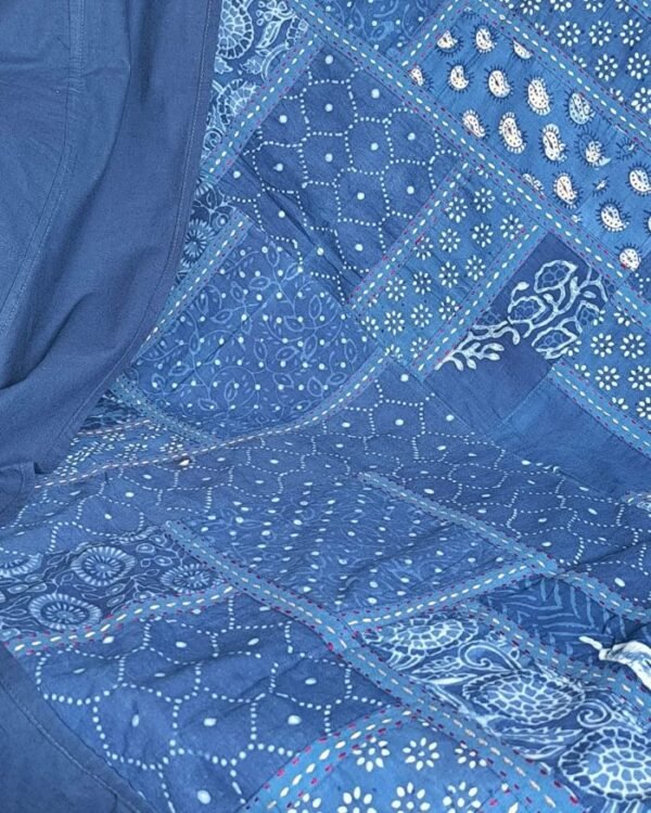 Patchwork Two-Layer Ajrakh Quilt (Godhri) Single - Blue - Image 2