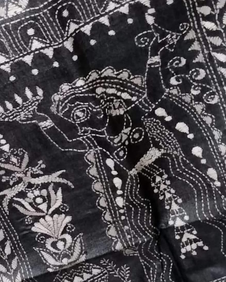 Dhunuchi Naach Kantha On Tussar Silk Saree - Image 2