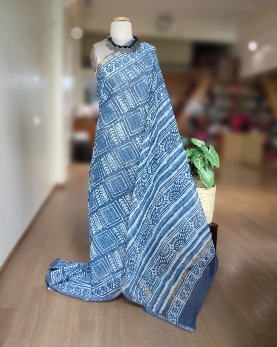 Kota Doria Cotton Saree- Indigo - Image 3
