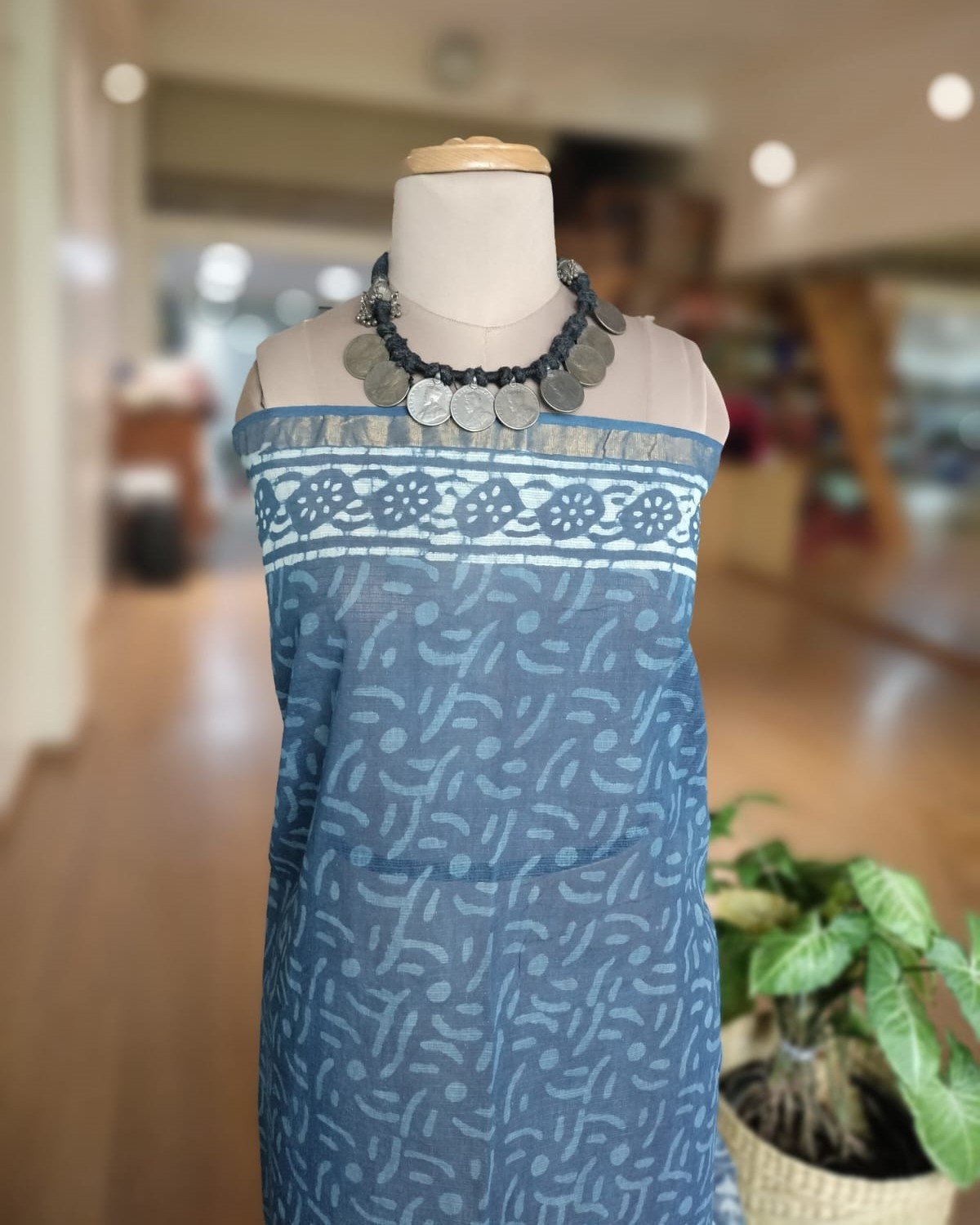 Kota Doria Cotton Saree- Indigo - Image 6